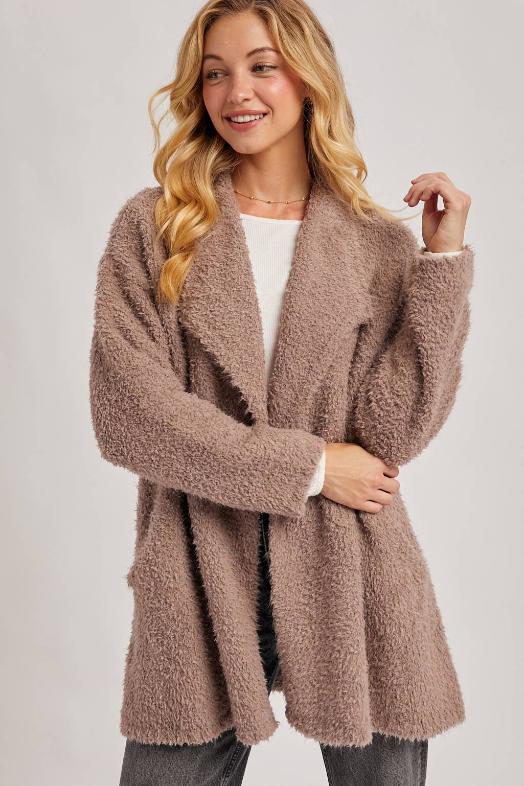 Fuzzy Drape Front Cardigan