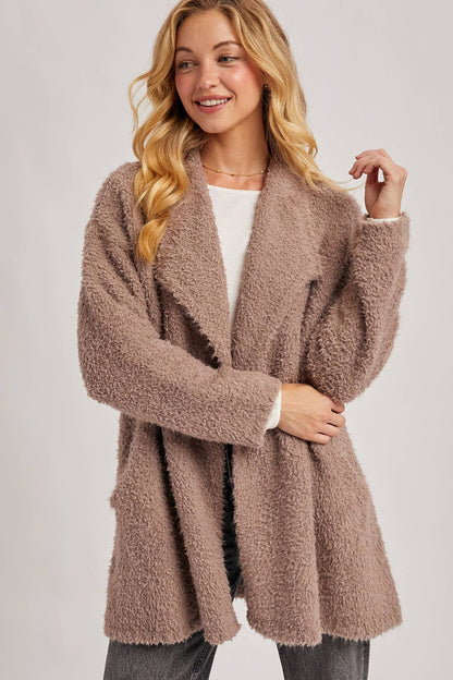 Fuzzy Drape Front Cardigan