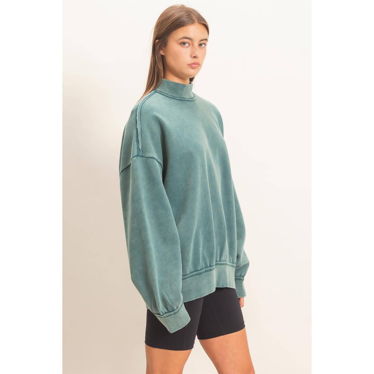 Acid Washed Mock Neck Sweatshirt
