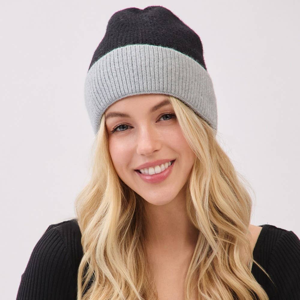 Two Toned Color Ribbed Beanie