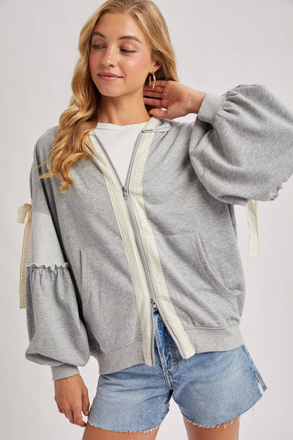Lace Trimmed Zip Up