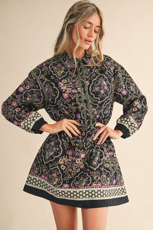 Triangle Stitch Button Down Mini Dress