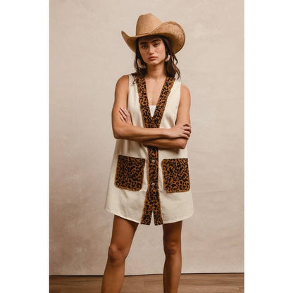 Oatmeal and Leopard Mixed Vest