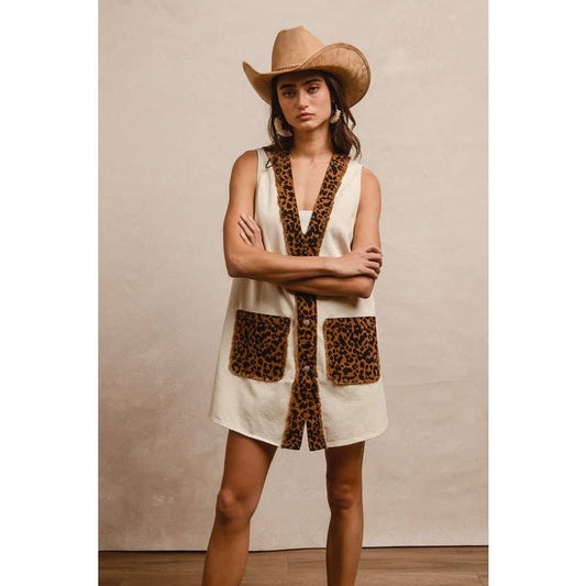 Oatmeal and Leopard Mixed Vest