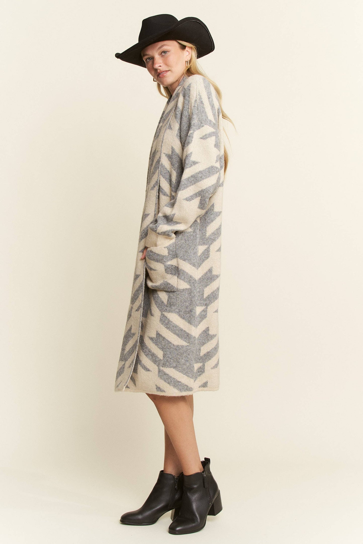 Houndstooth Print Cardigan