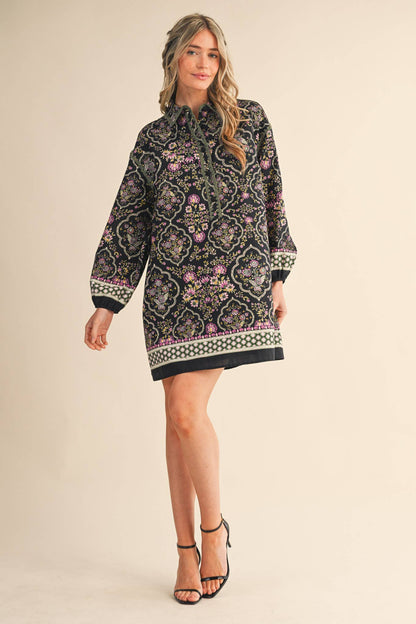 Triangle Stitch Button Down Mini Dress