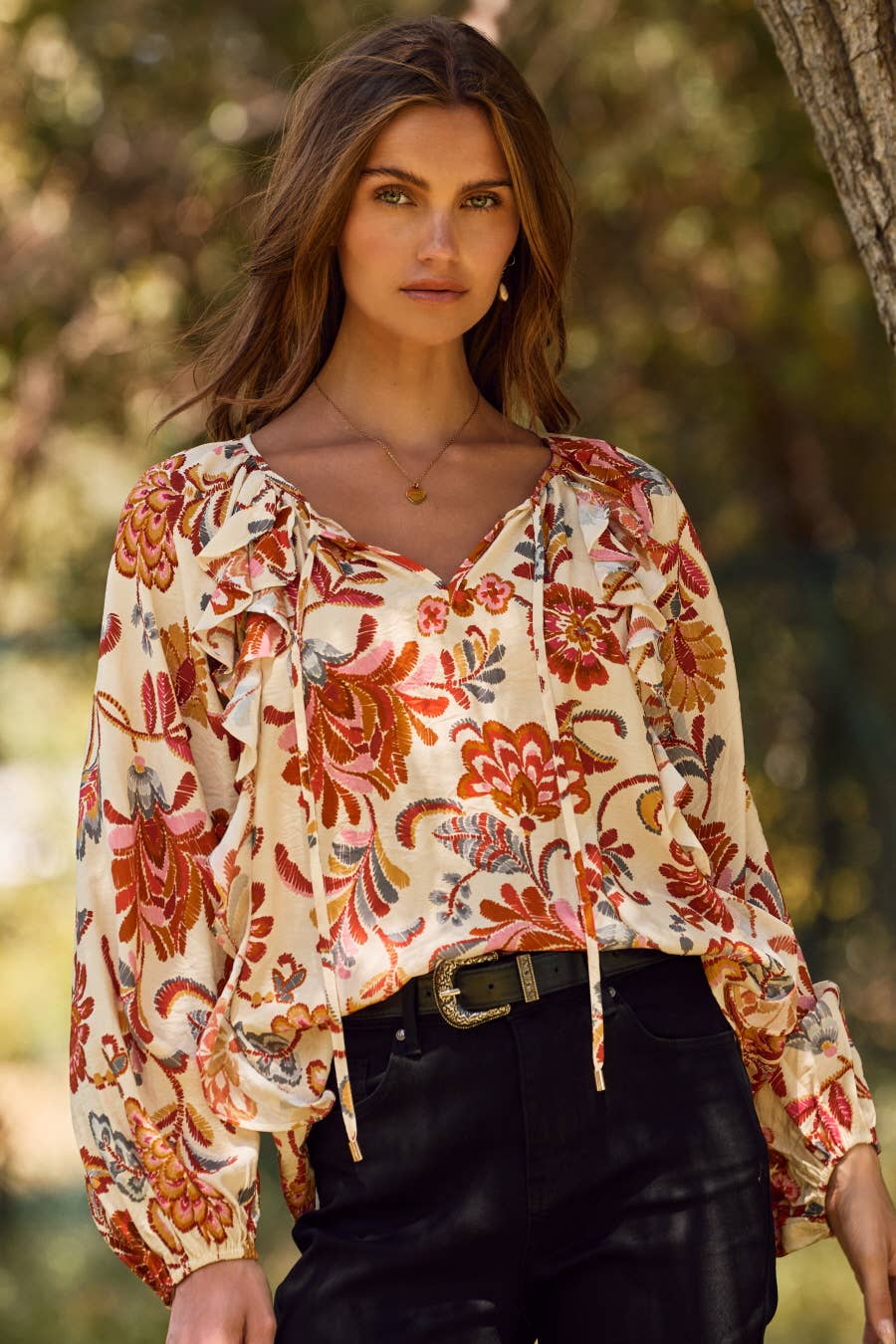 Floral Printed Long-Sleeve Blouse