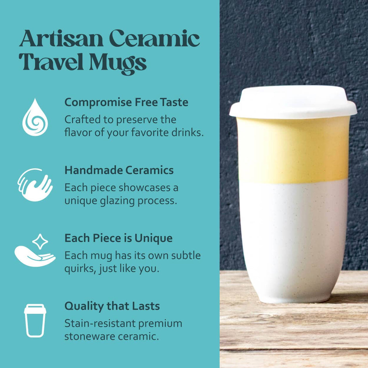 Lemon Ceramic Travel Cup 16oz | Perfect Christmas Gifts