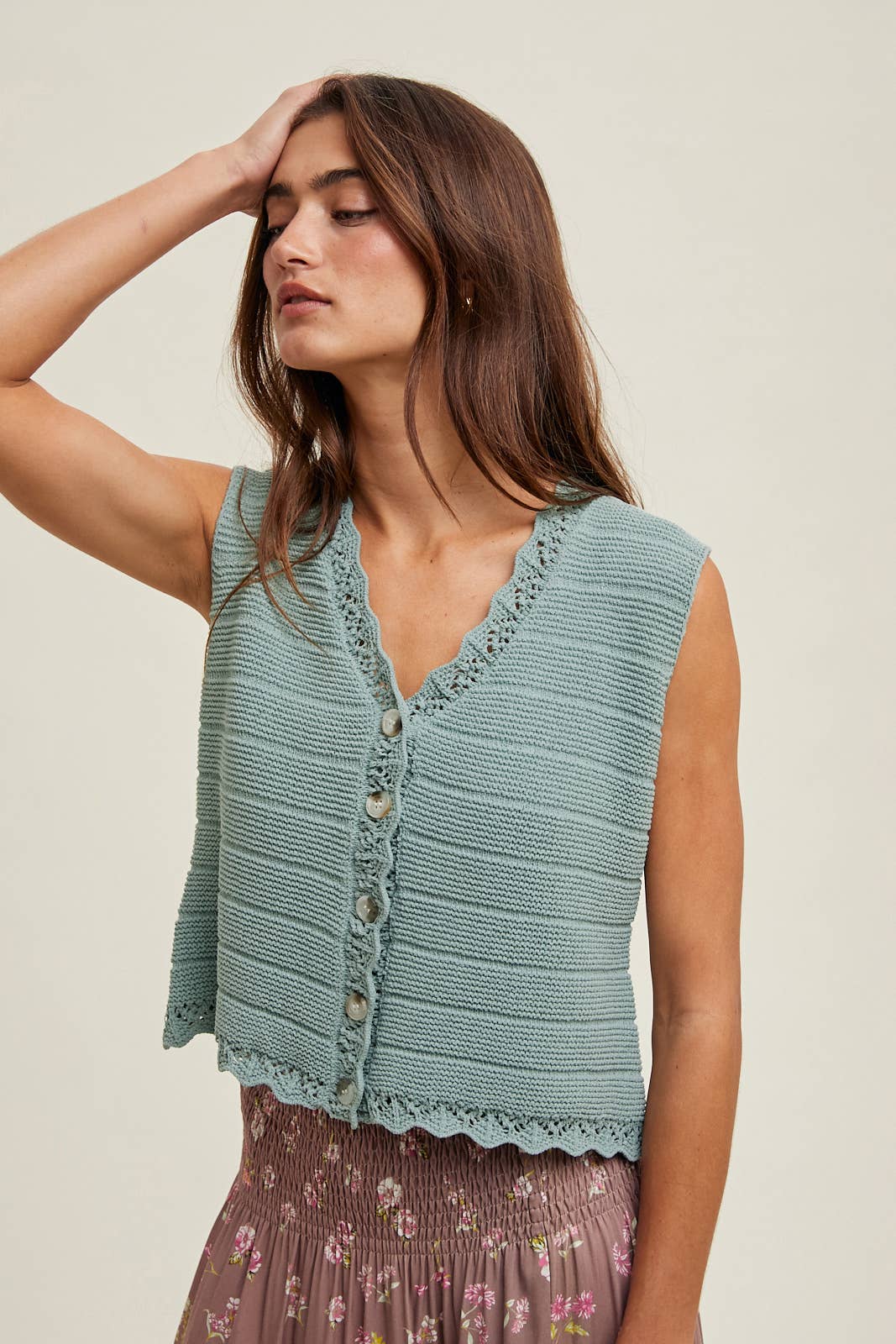 Scalloped Button-Up Sweater Vest