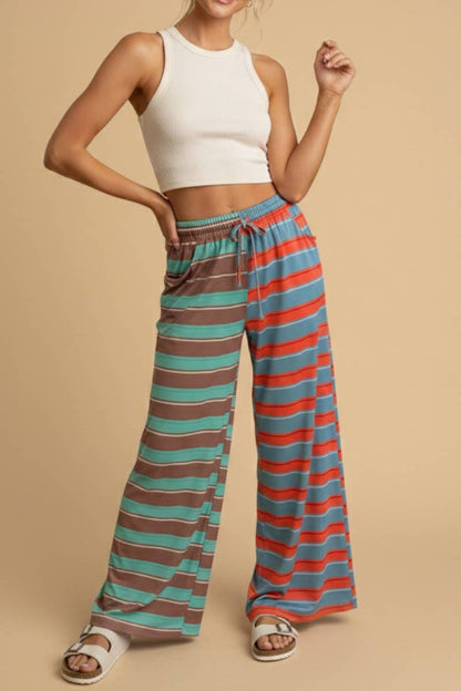 Mixed-Stripe Wide-Leg Pants