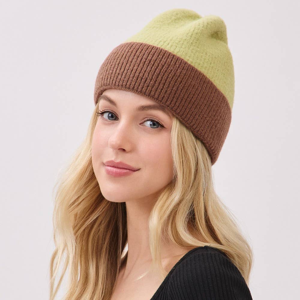 Two Toned Color Ribbed Beanie