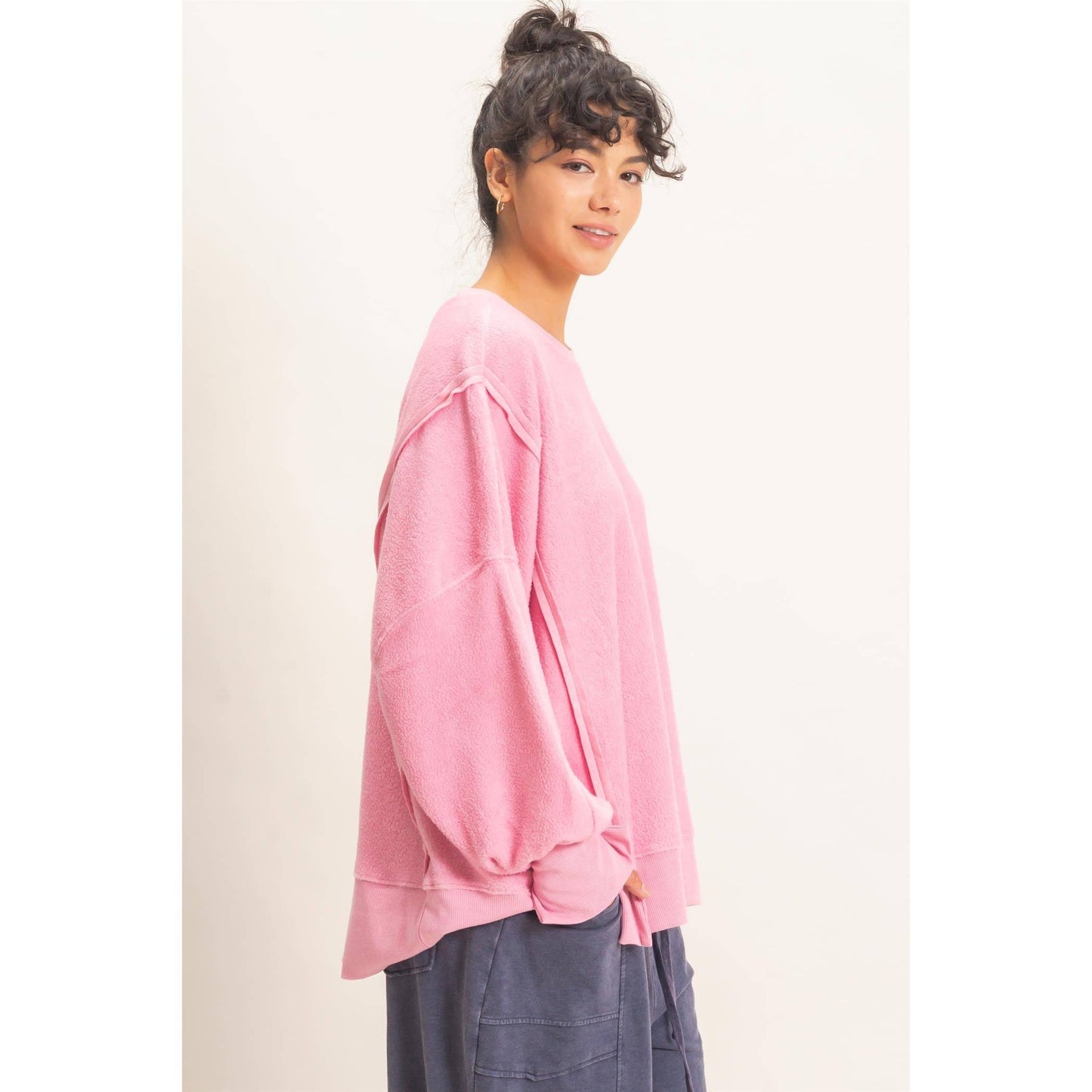Oversized Raw Edge Crew Neck Sweatshirt