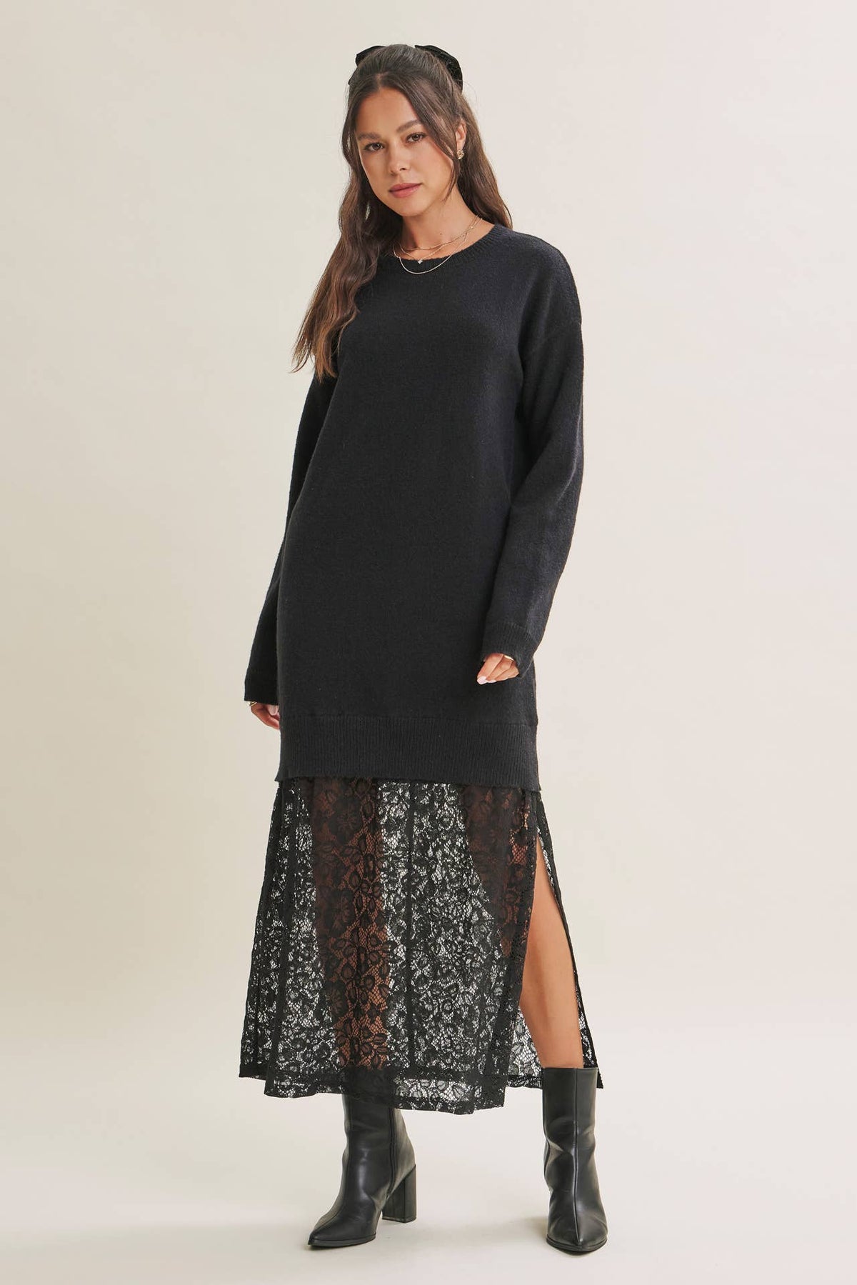 Lace Layered Maxi Sweater Dress