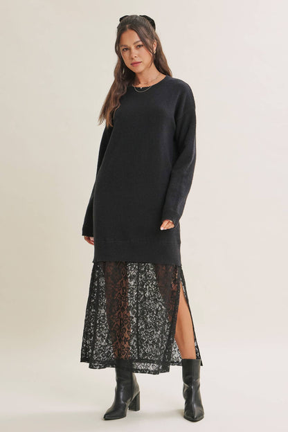Lace Layered Maxi Sweater Dress