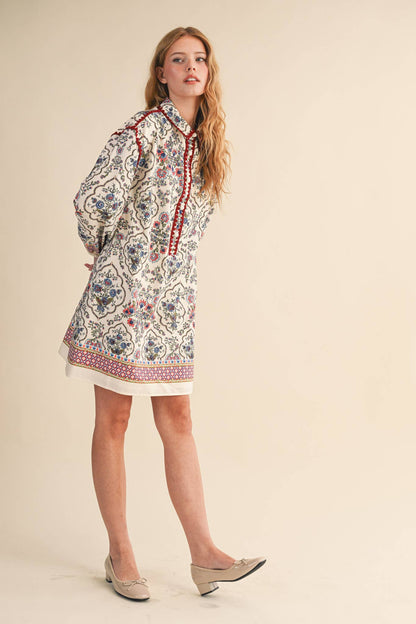 Triangle Stitch Button Down Mini Dress