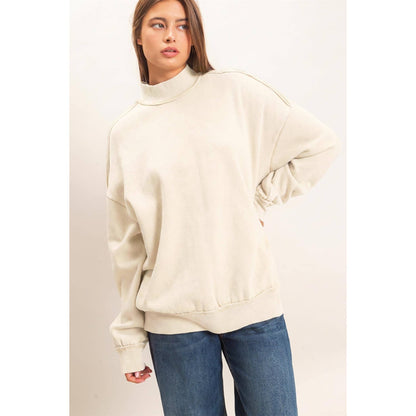 Acid Washed Mock Neck Sweatshirt