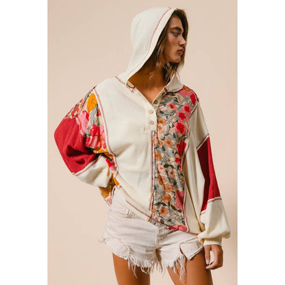 Knit and Print Mixed Hoodie