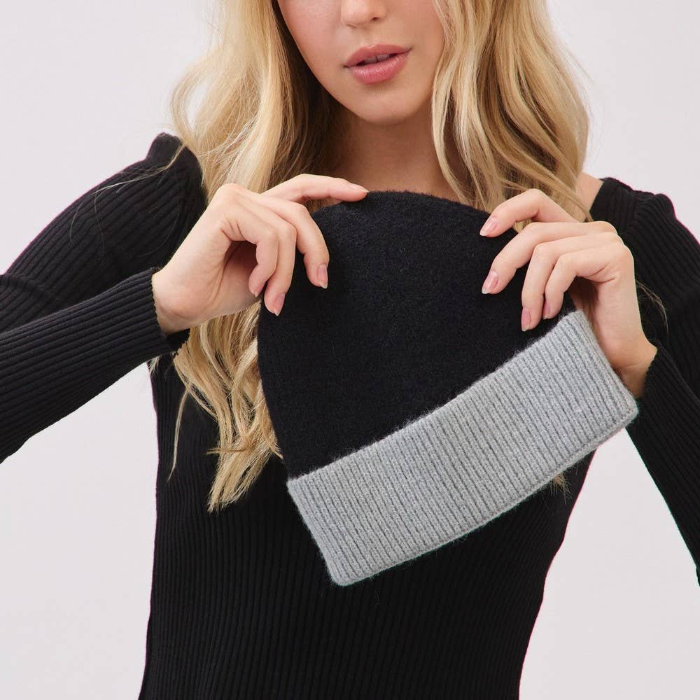Two Toned Color Ribbed Beanie