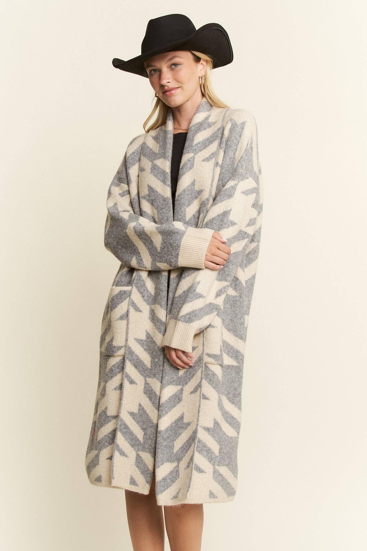 Houndstooth Print Cardigan