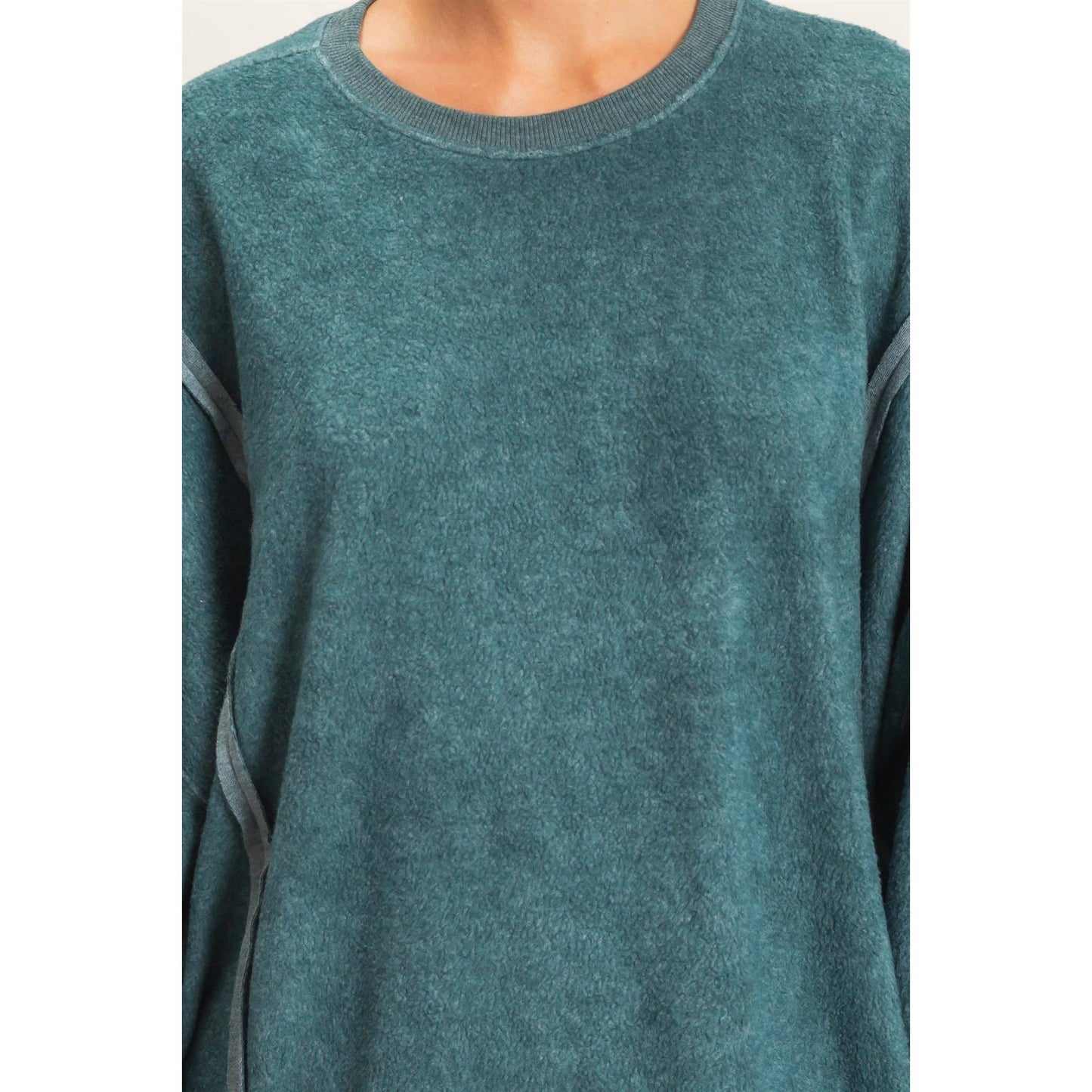 Oversized Raw Edge Crew Neck Sweatshirt