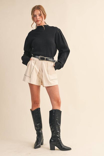 Mock Neck Puff Sleeve Sweater