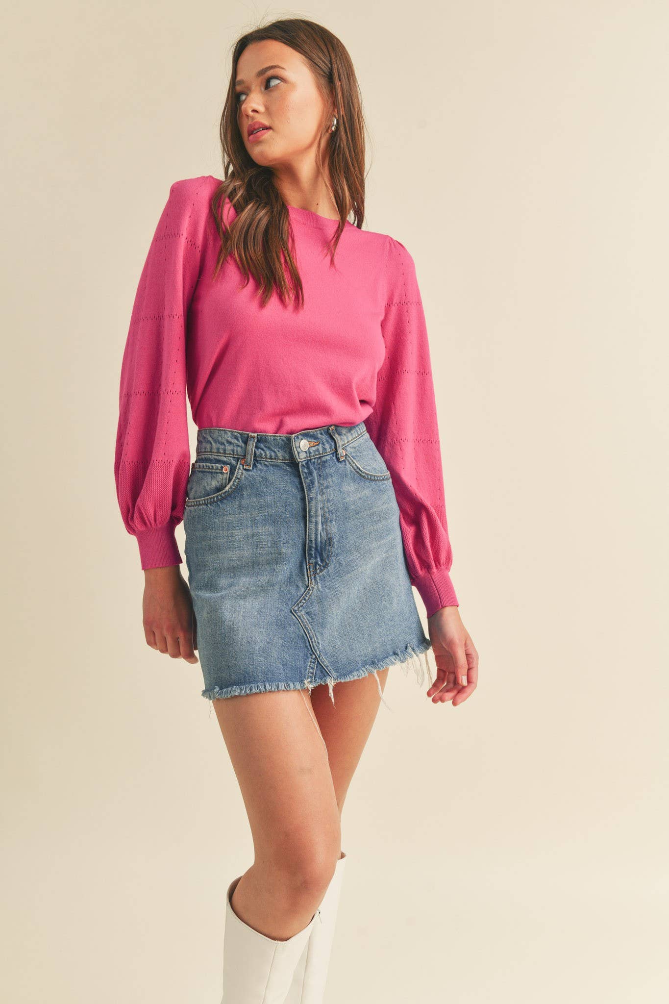 Pointelle Puff Sleeve Sweater