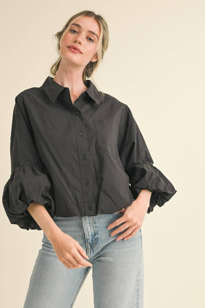 Button Down Bubble Sleeve Top