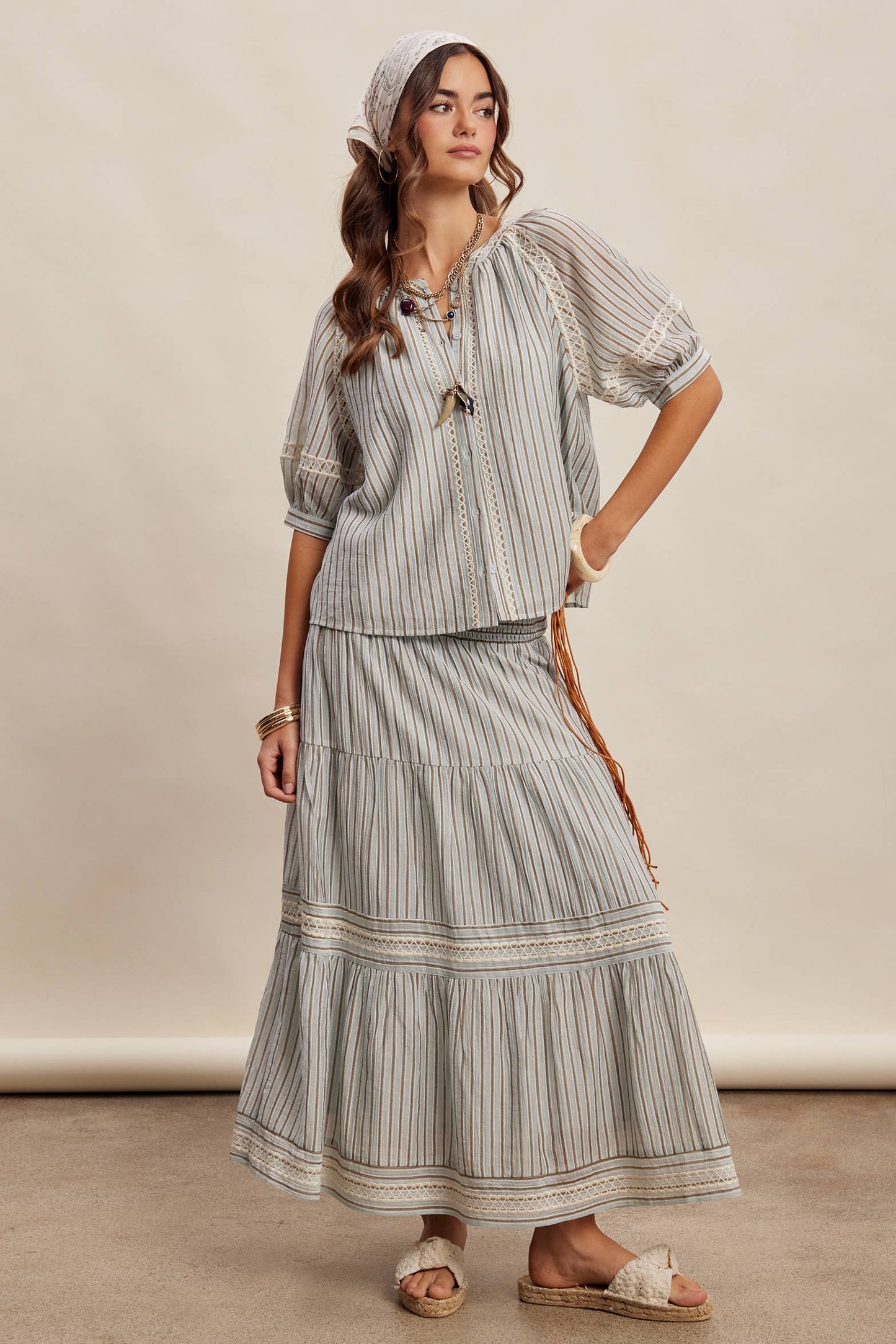 Striped Smocked Maxi Skirt