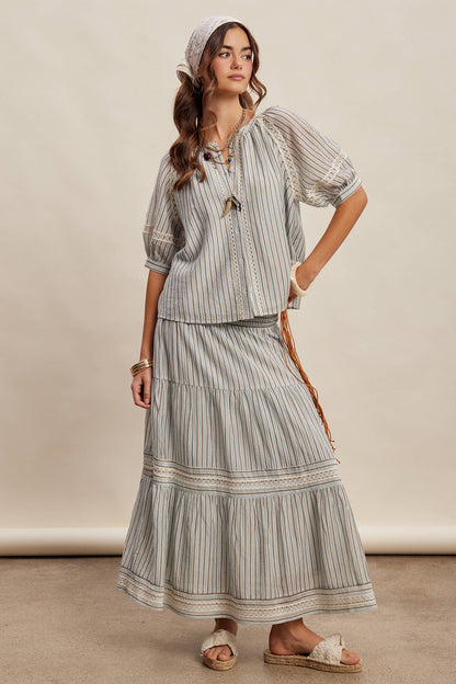 Striped Smocked Maxi Skirt