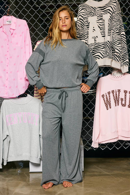 Micro-Stripe Side-Piping Wide-Leg Pants