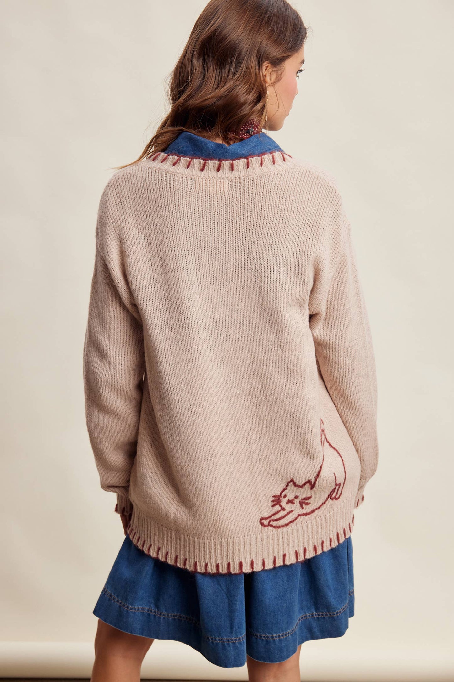 Whimsical Cat Knit Cardigan