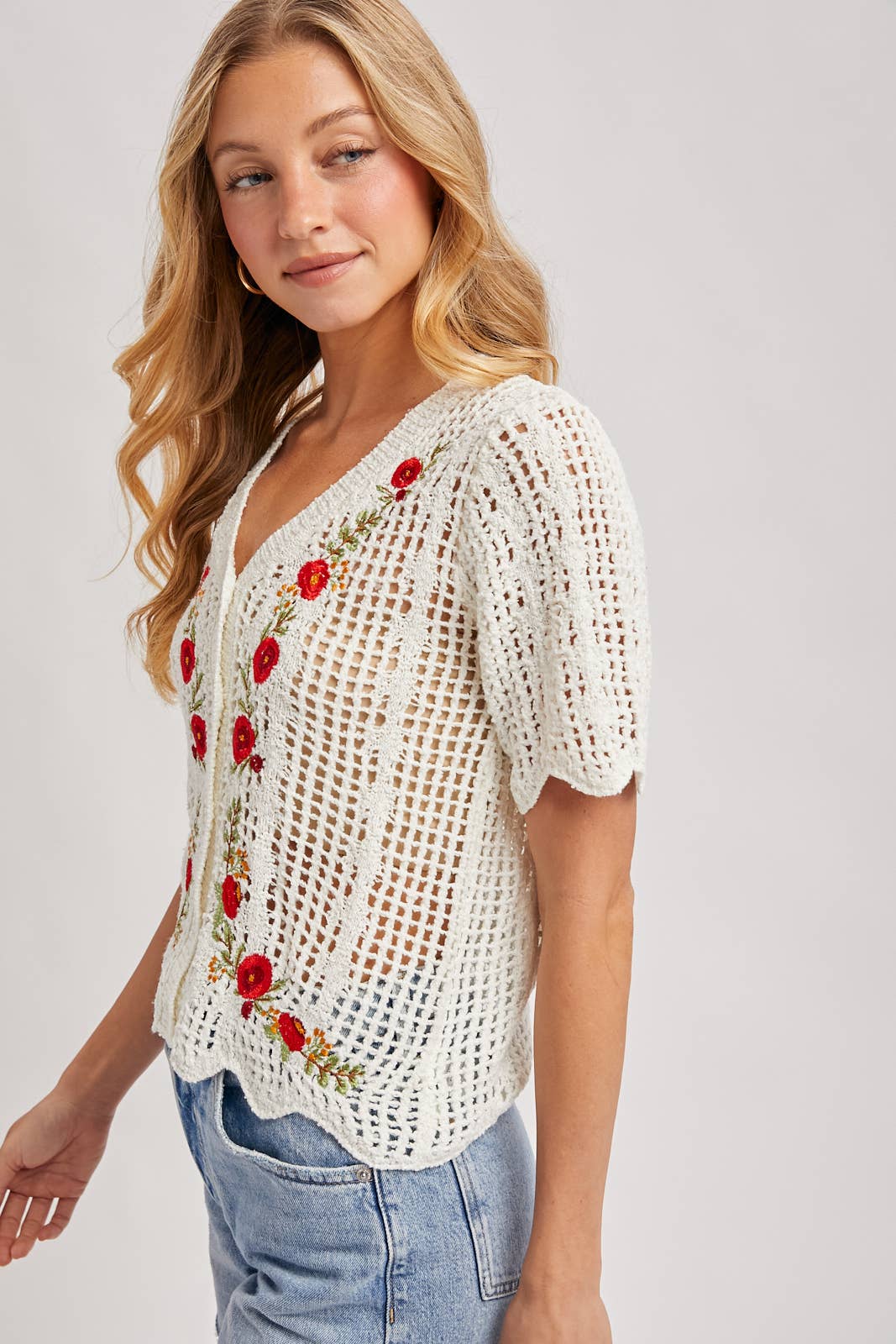 Floral Embroidered Crochet Cardigan