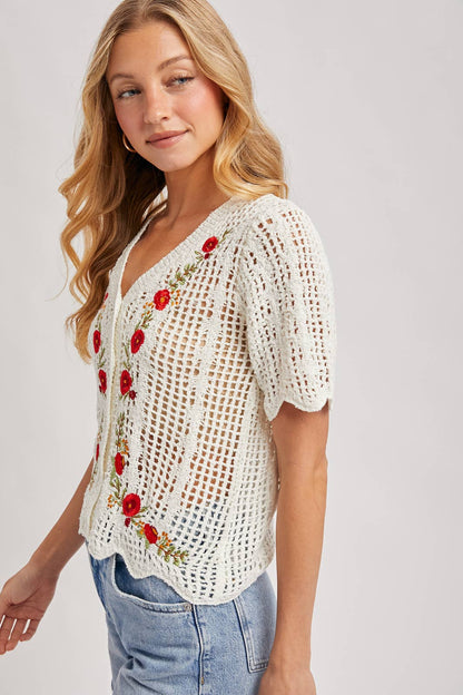Floral Embroidered Crochet Cardigan