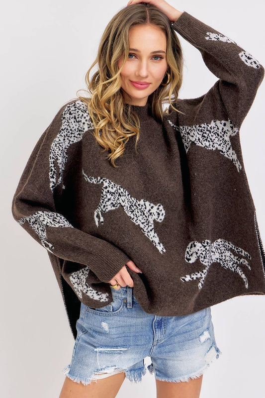Leopard Patterned Oversize Knit Sweater