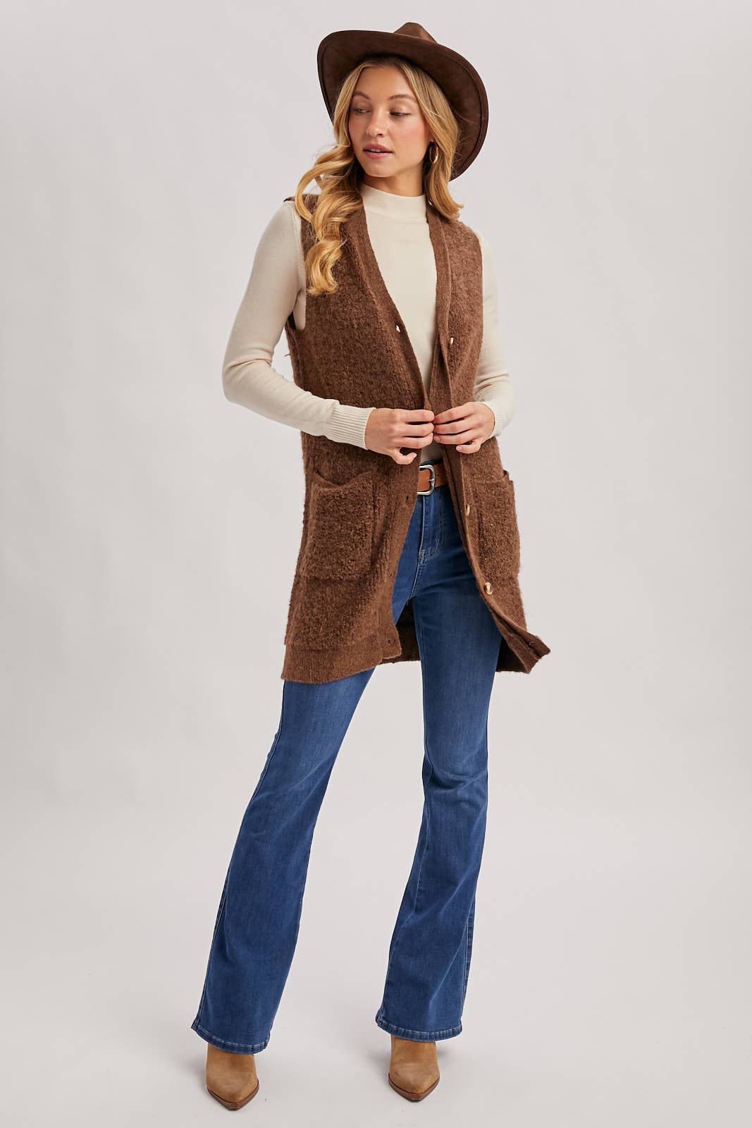 Button Down V-Neck Teddy Knit Vest