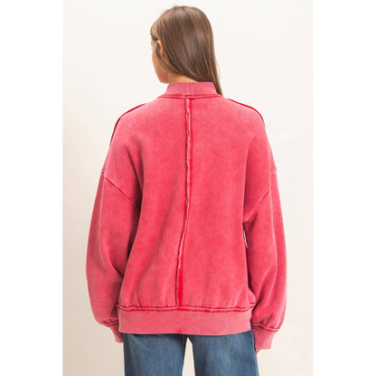 Acid Washed Mock Neck Sweatshirt