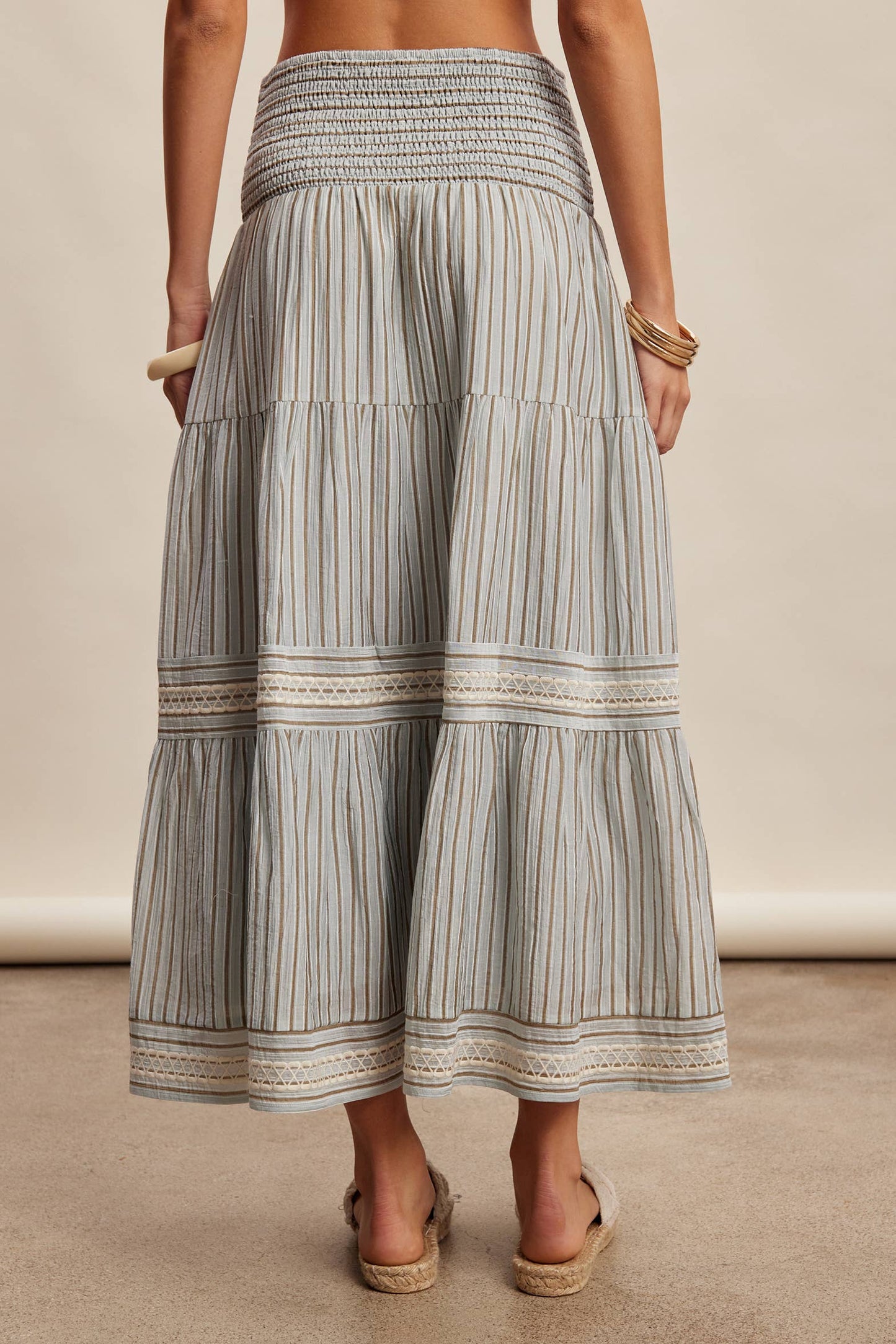 Striped Smocked Maxi Skirt