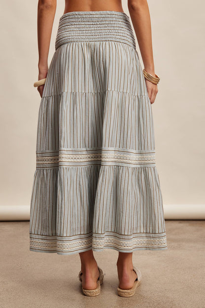 Striped Smocked Maxi Skirt