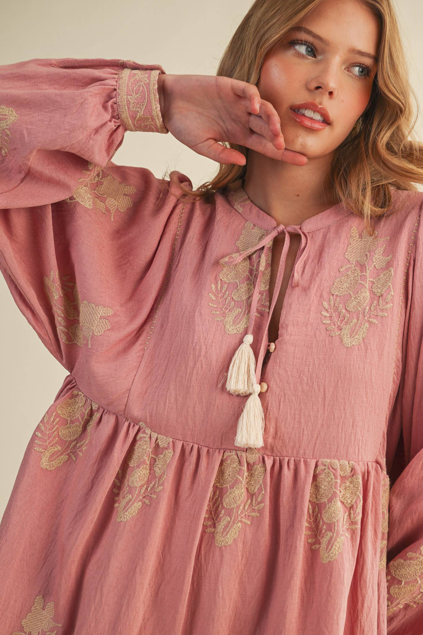 Embroidered Puff Sleeve Mini Dress