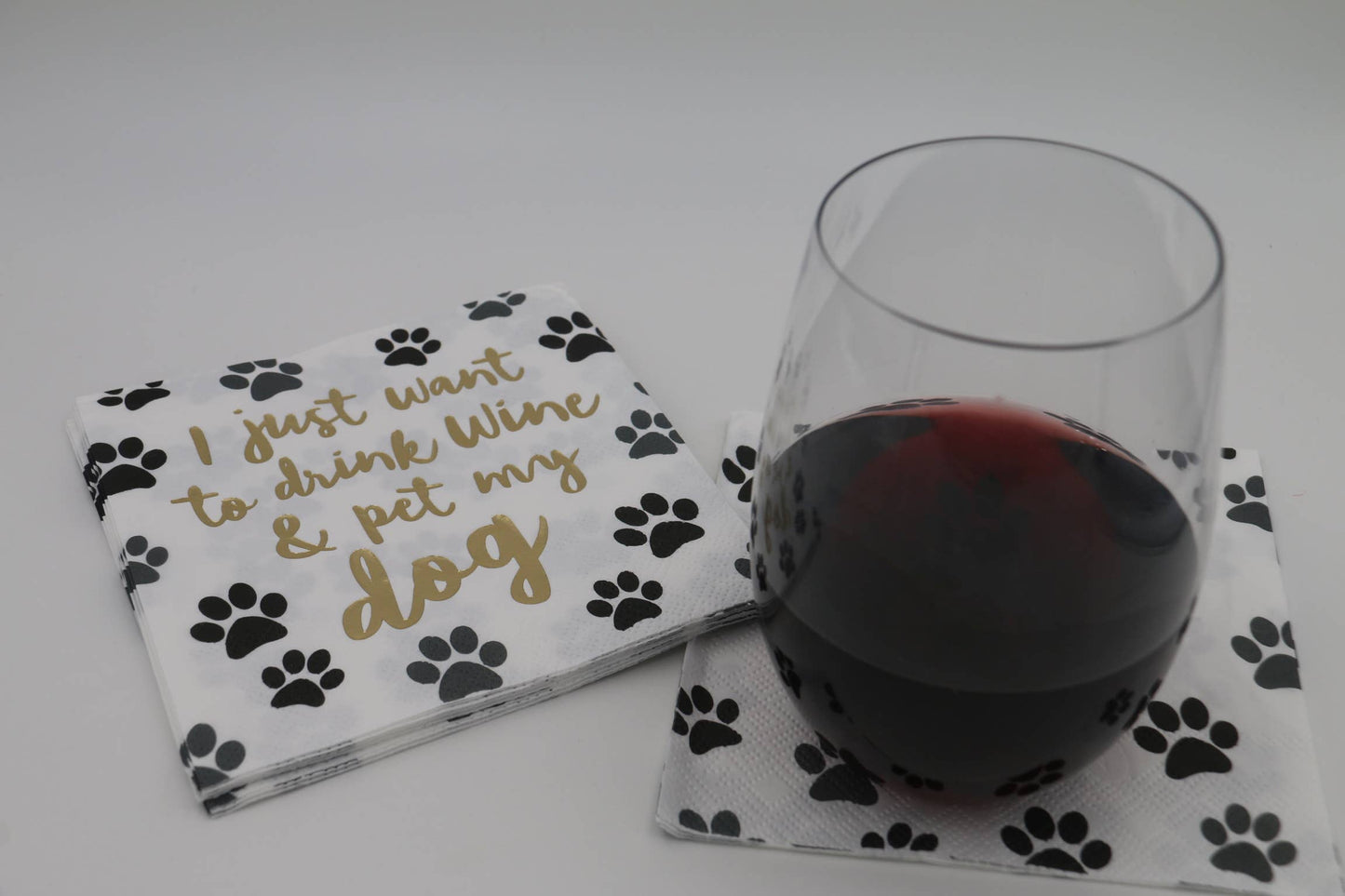 Cocktail Foil Funny Napkins | Drink Wine and Pet My Dog