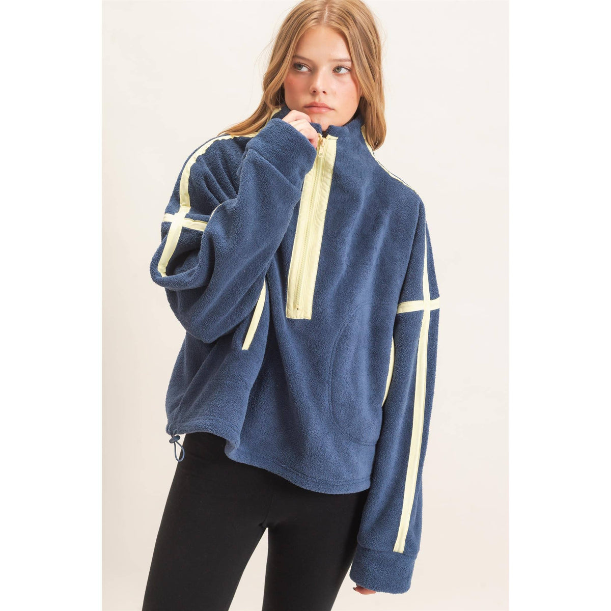 Contrast Trim Half-Zip Fleece Pullover