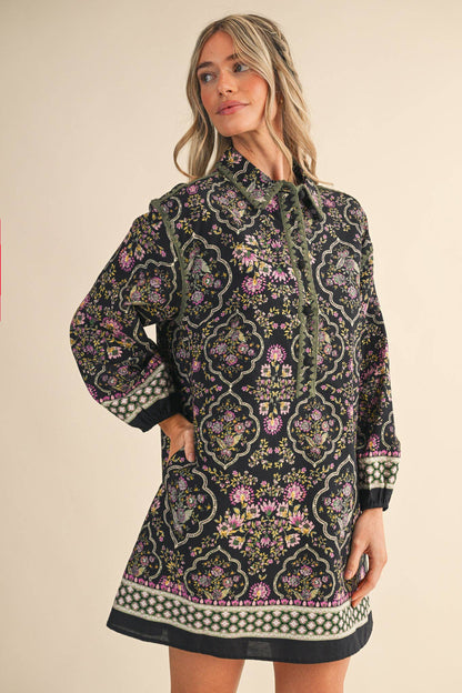 Triangle Stitch Button Down Mini Dress