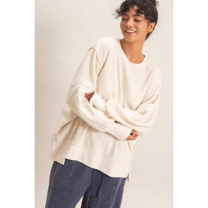 Oversized Raw Edge Crew Neck Sweatshirt