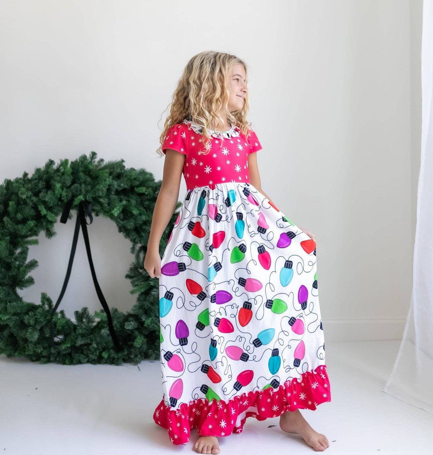 Kids Christmas Holiday Lights Ruffle Lounge Play Gown