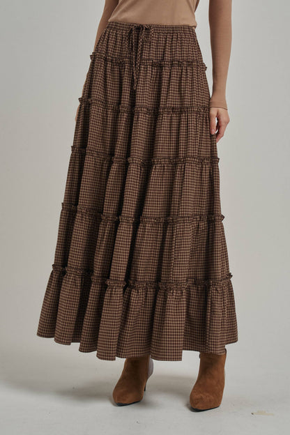 Mini Checkered Tiered Maxi Skirt