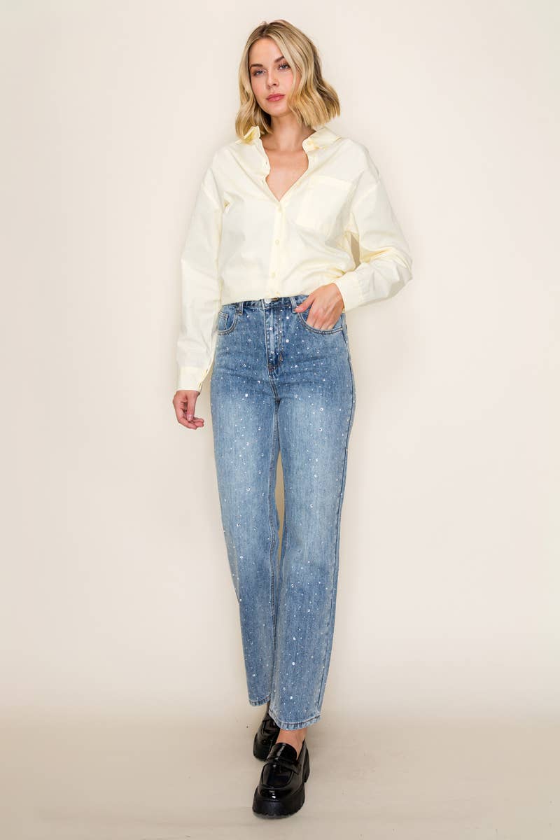 High Rise Bling Straight Jeans
