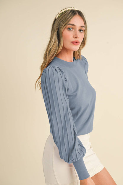 Striped Texture Puff Sleeve Sweater